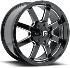 FUEL 17X8.5 FRONTIER (6X139.7/6X135) ET+20 CB106.4 GLOSS BLACK/MILLED EDGES WHEEL AND TYRE PACKAGE