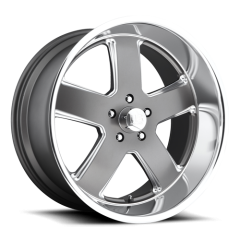 US MAGS 22X11 HUSTLER (5X127) ET+18 CB78.1 TEXTURED GREY / MILLED / POLISHED LIP